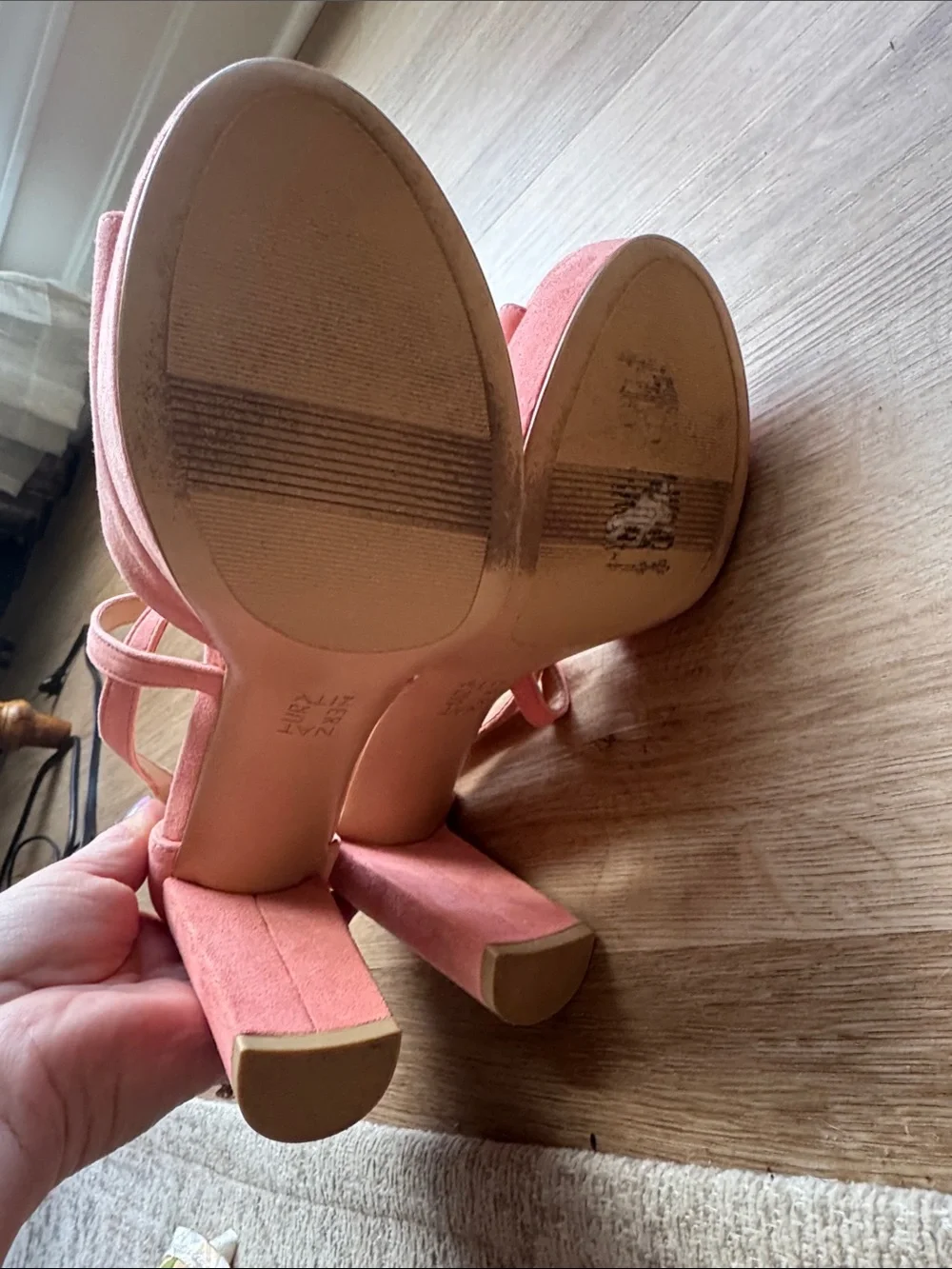 Naturalizer Coral Pink Suede Platform Block Heel Sandals